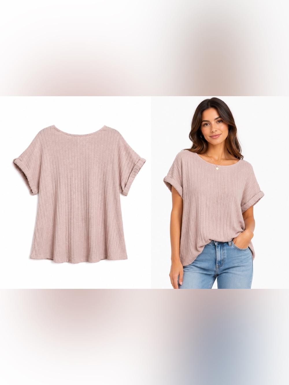 Women's Ribbed Short-Sleeve Top in Mauve